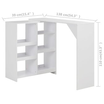 Bartafel met verplaatsbaar schap 138x39x110 cm wit 6