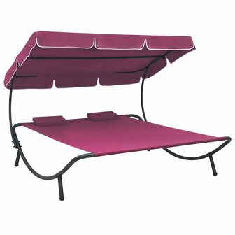 Loungebed met luifel en kussens roze 1