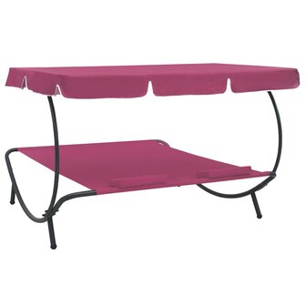 Loungebed met luifel en kussens roze 4