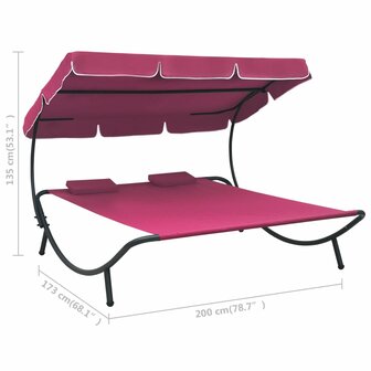 Loungebed met luifel en kussens roze 7