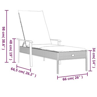 Ligbed met kussen poly rattan grijs 9