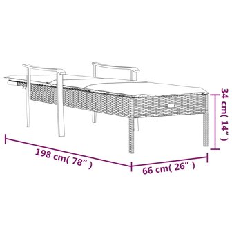 Ligbed met kussen poly rattan grijs 10