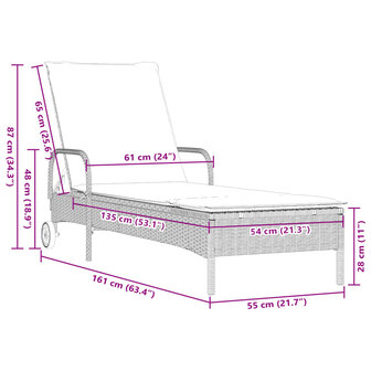 Ligbed met wielen en kussens poly rattan lichtgrijs 10