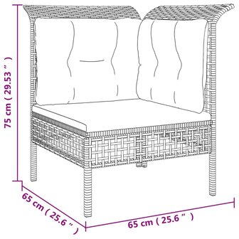 Tuinhoekbank met kussen poly rattan grijs 8