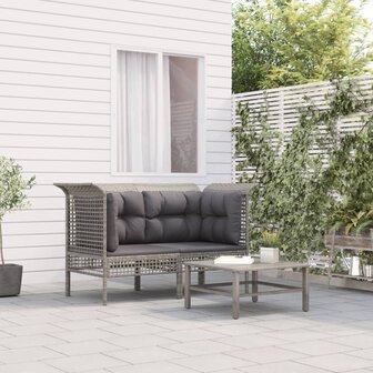 Tuinhoekbanken met kussens 2 st poly rattan grijs 1