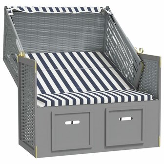 Strandstoel met luifel poly rattan en massief hout blauw en wit 3