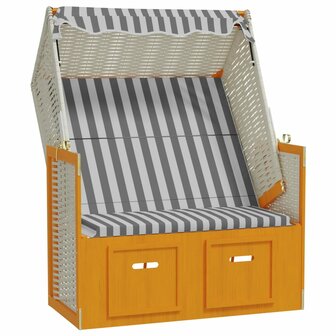 Strandstoel met luifel poly rattan en massief hout wit en grijs 2