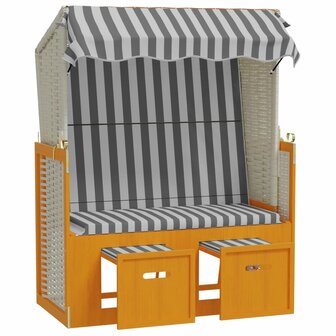 Strandstoel met luifel poly rattan en massief hout wit en grijs 4