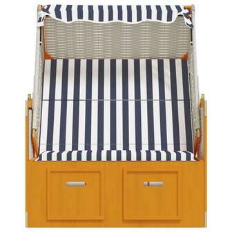 Strandstoel met luifel poly rattan en massief hout wit en blauw 6