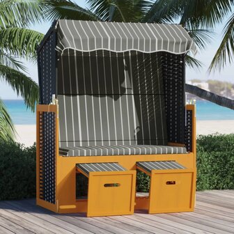 Strandstoel met luifel poly rattan en hout zwart en grijs 1