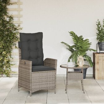 Tuinstoel verstelbaar met kussens poly rattan grijs 3