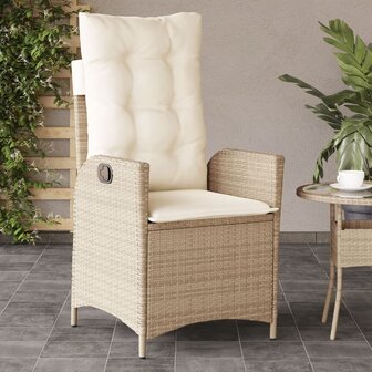 Tuinstoel verstelbaar met kussens poly rattan beige 1