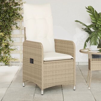 Tuinstoel verstelbaar met kussens poly rattan beige 1