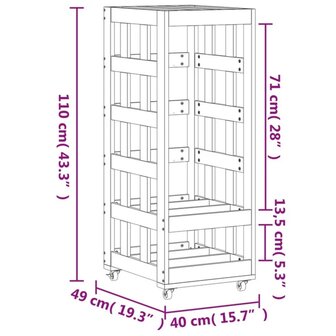 Houtblokhouder met wielen 40x49x110 cm massief grenenhout wit 9