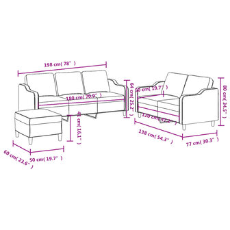 3-delige Loungeset met kussens stof lichtgeel 8