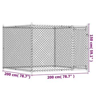 Hondenhok met deur 2x2x1,5 m gegalvaniseerd staal grijs 8