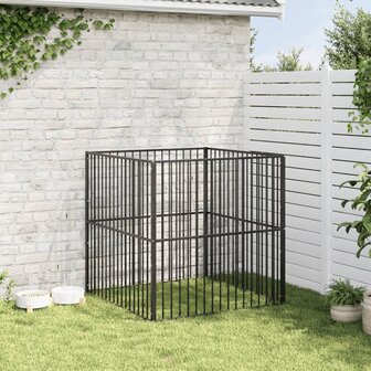 Hondenkennel 4 panelen gepoedercoat staal zwart 3