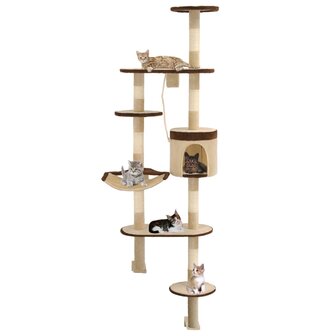 Kattenkrabpaal met krabpalen wandmontage 194 cm beige bruin 1