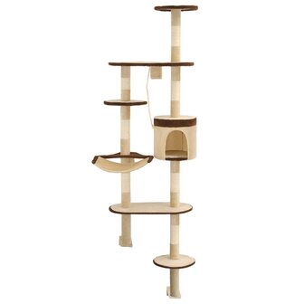 Kattenkrabpaal met krabpalen wandmontage 194 cm beige bruin 2