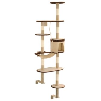 Kattenkrabpaal met krabpalen wandmontage 194 cm beige bruin 3