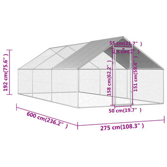 Kippenhok 2,75x8x1,92 m gegalvaniseerd staal 6