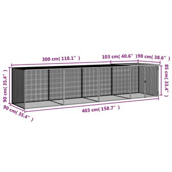 Kippenhok met dak 403x98x90 cm gegalvaniseerd staal antraciet 9