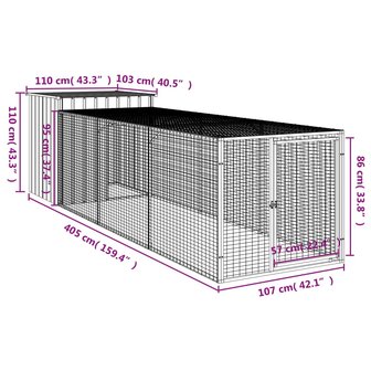 Kippenhok met ren 110x405x110 cm staal lichtgrijs 8