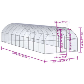 Kippenren 3x10x2 m gegalvaniseerd staal 7