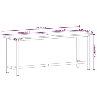 Werkbank 200x55x81,5 cm massief beukenhout en metaal 9