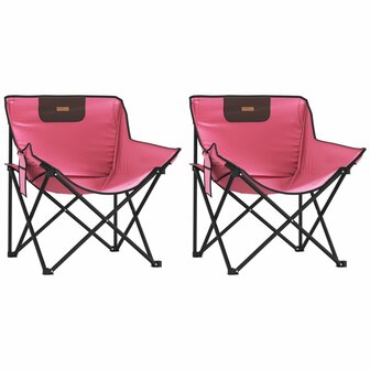 Campingstoelen 2 st met vakje inklapbaar roze 2