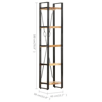 Boekenkast met 5 schappen 40x30x180 cm massief mangohout 5