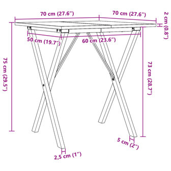 Eettafel X-frame 70x70x75 cm massief grenenhout en gietijzer 10