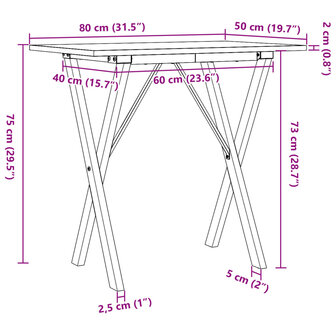 Eettafel X-frame 80x50x75 cm massief grenenhout en gietijzer 10