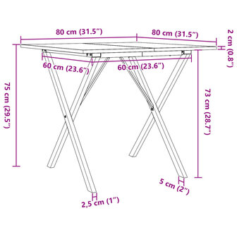 Eettafel X-frame 80x80x75 cm massief grenenhout en gietijzer 10