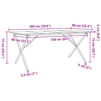 Eettafel X-frame 180x90x75 cm massief grenenhout en gietijzer 10