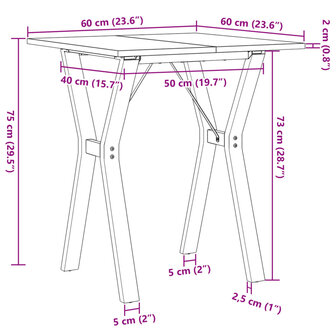 Eettafel Y-frame 60x60x75 cm massief grenenhout en gietijzer 10