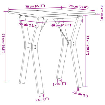 Eettafel Y-frame 70x70x75 cm massief grenenhout en gietijzer 10