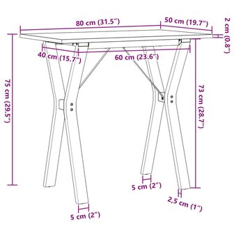 Eettafel Y-frame 80x50x75 cm massief grenenhout en gietijzer 10