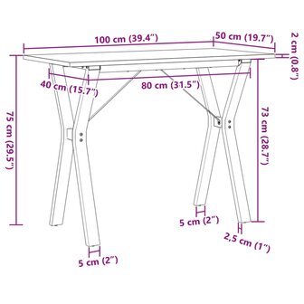 Eettafel Y-frame 100x50x75 cm massief grenenhout en gietijzer 10