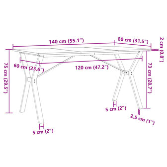 Eettafel Y-frame 140x80x75 cm massief grenenhout en gietijzer 10