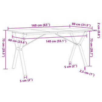 Eettafel Y-frame 160x80x75 cm massief grenenhout en gietijzer 10