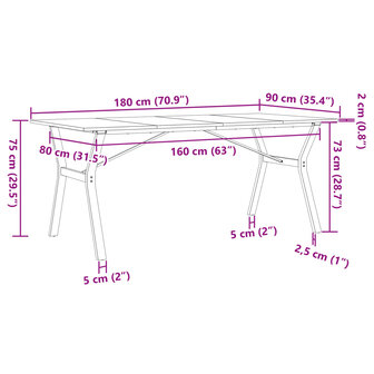 Eettafel Y-frame 180x90x75 cm massief grenenhout en gietijzer 10