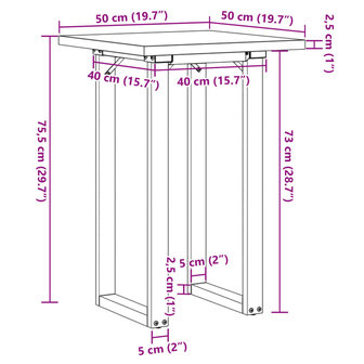 Eettafel O-frame 50x50x75,5 cm massief grenenhout en gietijzer 10