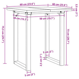 Eettafel O-frame 60x60x75,5 cm massief grenenhout en gietijzer 10