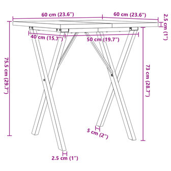 Eettafel X-frame 60x60x75,5 cm massief grenenhout en gietijzer 10