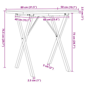 Eettafel X-frame 80x50x75,5 cm massief grenenhout en gietijzer 10