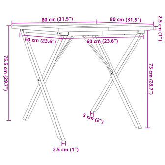 Eettafel X-frame 80x80x75,5 cm massief grenenhout en gietijzer 10