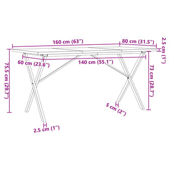 Eettafel X-frame 160x80x75,5 cm massief grenenhout en gietijzer 10