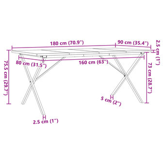 Eettafel X-frame 180x90x75,5 cm massief grenenhout en gietijzer 10