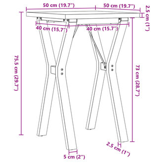 Eettafel Y-frame 50x50x75,5 cm massief grenenhout en gietijzer 10